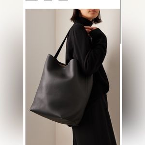 The Row Large N/S Park Tote Bag in Leather Black Grained Oversize authentic